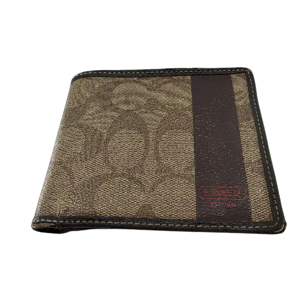 Coach Bifold Wallet Brown Signature Coated Canvas Wallet